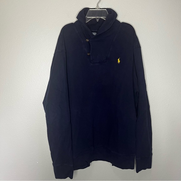 Polo Ralph Lauren Vintage Crewneck Pullover Shawl Collar Sweatshirt XXL Navy Men - Picture 9 of 10